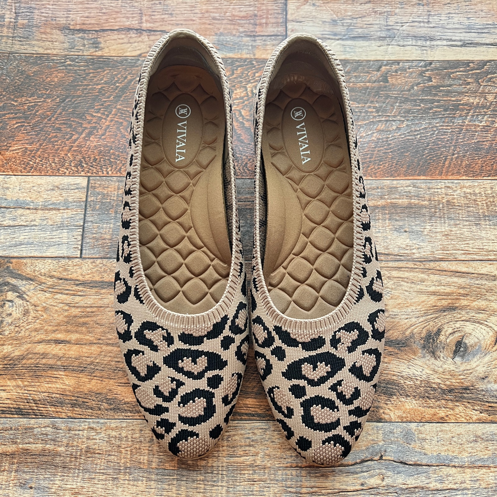 Vivaia Tamia 2.0 Almond Toe Leopard Print Knit Flats Women's 40.5 Us 9-9.5 Shoes
